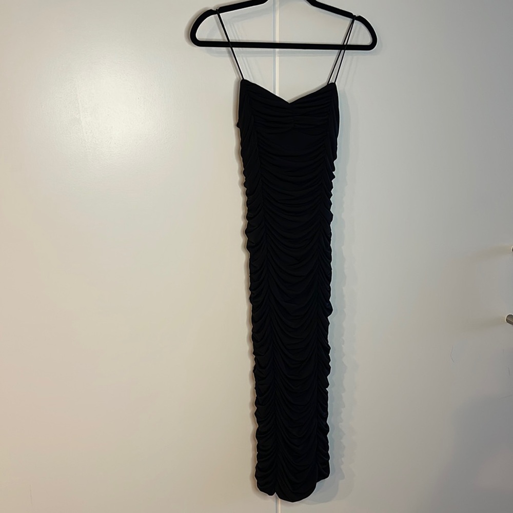 Black ruched dress.